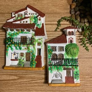 2 Vintage Aztec Village Pottery Home Wall Decor